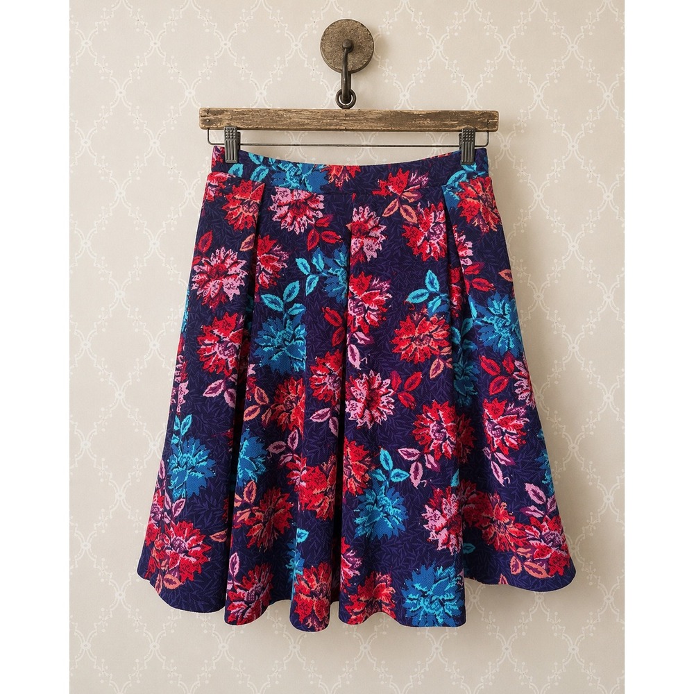 LuLaRoe‎ Madison Skirt Floral Pleated A-Line with Pockets Purple Red Size L
